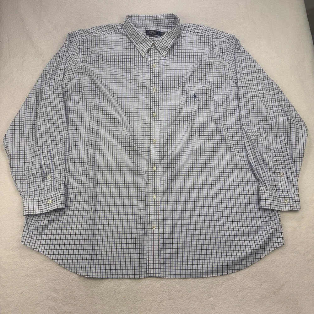 Polo RL Shirt Men 4XL Big Blue Plaid Button Down Performance‎ L/S Preppy